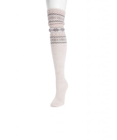 Women's Patterned Cuff Over the Knee Socks Ivory $15.36 Socks