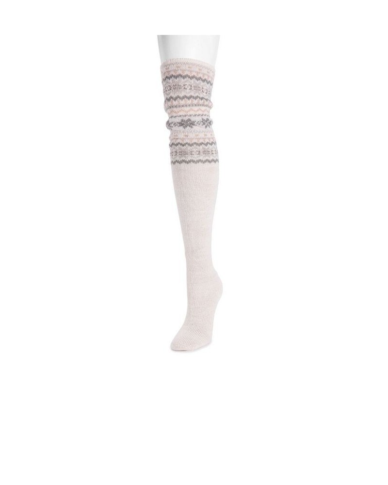 Women's Patterned Cuff Over the Knee Socks Ivory $15.36 Socks