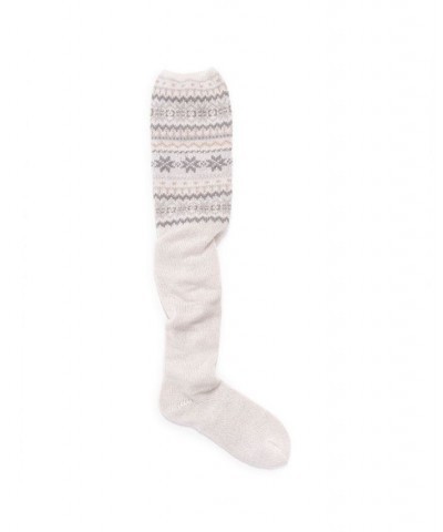 Women's Patterned Cuff Over the Knee Socks Ivory $15.36 Socks