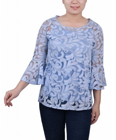 Women's Bell Sleeve Blouse and Solid Camisole Chambray Blue Scrolleaf $19.80 Tops