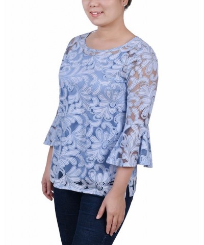 Women's Bell Sleeve Blouse and Solid Camisole Chambray Blue Scrolleaf $19.80 Tops