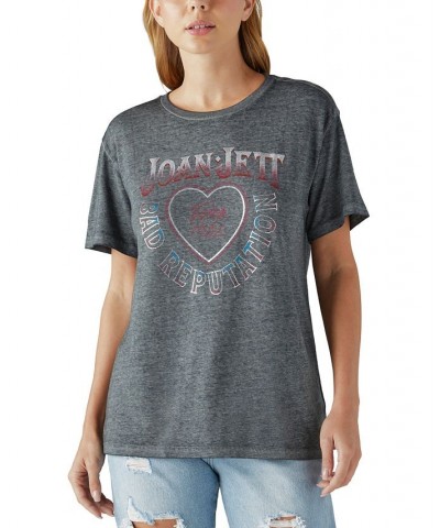 Women's Joan Jett Graphic Print Boyfriend T-Shirt Jet Black $19.58 Tops