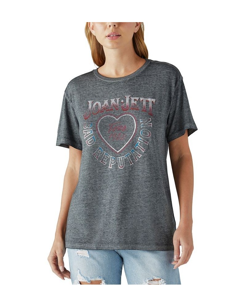 Women's Joan Jett Graphic Print Boyfriend T-Shirt Jet Black $19.58 Tops