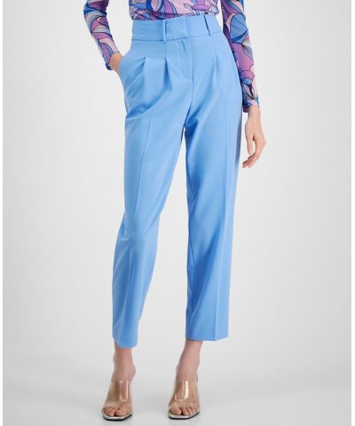 Women's Bi-Stretch Pleated Straight-Leg Ankle Pants Blue $27.43 Pants