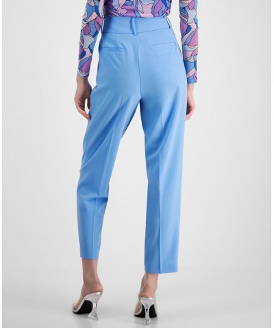 Women's Bi-Stretch Pleated Straight-Leg Ankle Pants Blue $27.43 Pants