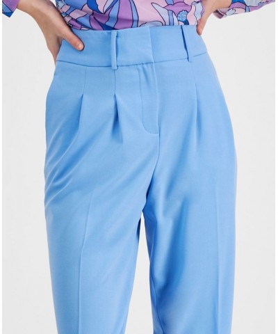 Women's Bi-Stretch Pleated Straight-Leg Ankle Pants Blue $27.43 Pants