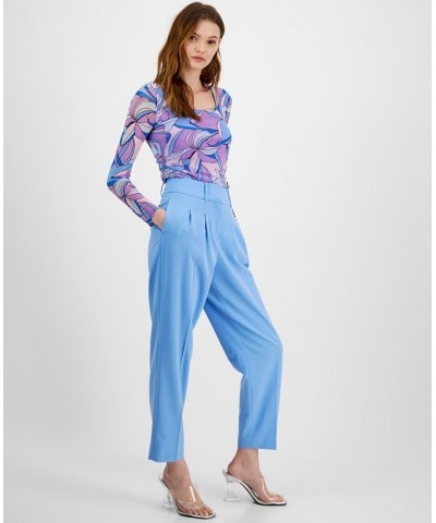 Women's Bi-Stretch Pleated Straight-Leg Ankle Pants Blue $27.43 Pants