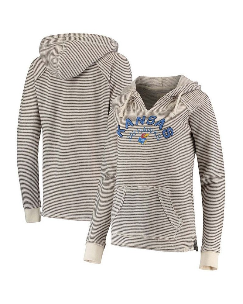 Women's Cream Kansas Jayhawks Striped French Terry V-Neck Pullover Hoodie Cream $34.44 Sweatshirts