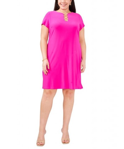 Plus Size 3-Ring-Scoop-Neck Short-Sleeve Dress Fiercely Fucshia $42.72 Dresses