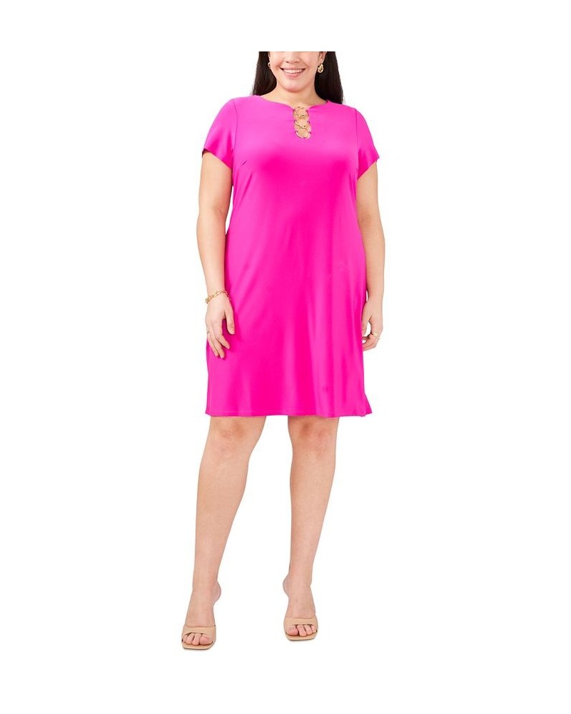 Plus Size 3-Ring-Scoop-Neck Short-Sleeve Dress Fiercely Fucshia $42.72 Dresses