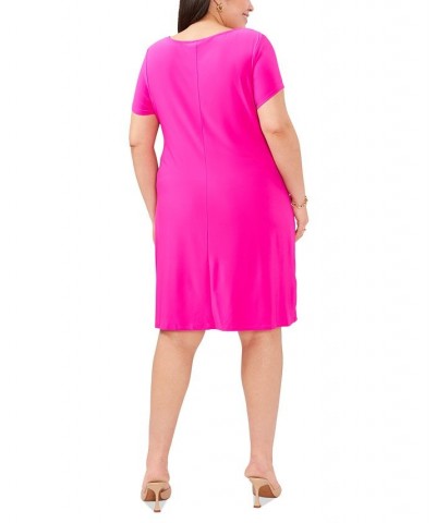 Plus Size 3-Ring-Scoop-Neck Short-Sleeve Dress Fiercely Fucshia $42.72 Dresses