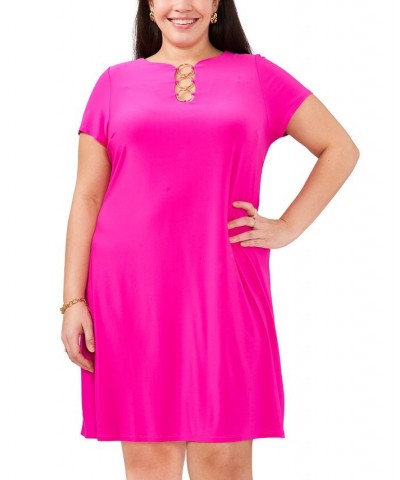 Plus Size 3-Ring-Scoop-Neck Short-Sleeve Dress Fiercely Fucshia $42.72 Dresses