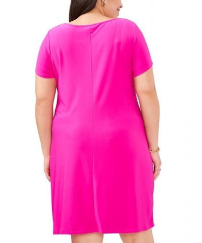 Plus Size 3-Ring-Scoop-Neck Short-Sleeve Dress Fiercely Fucshia $42.72 Dresses