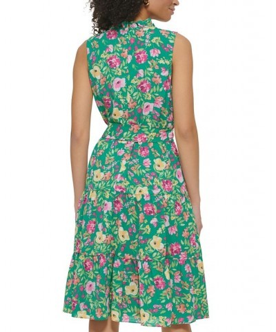 Women's Ruffle-Neck Sleeveless Tiered Dress Green $42.57 Dresses