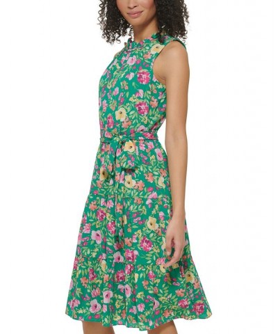 Women's Ruffle-Neck Sleeveless Tiered Dress Green $42.57 Dresses