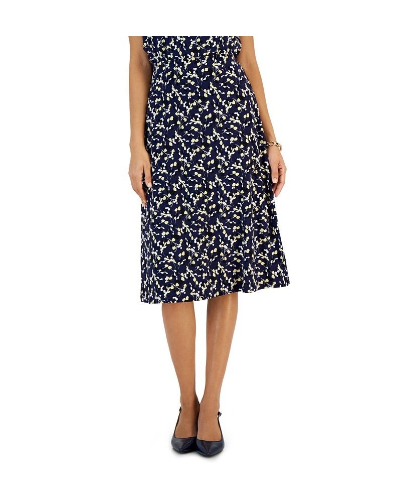 Petite Printed Pull-On Midi Skirt Kasper Navy Multi $25.95 Skirts