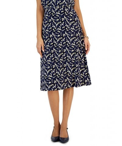 Petite Printed Pull-On Midi Skirt Kasper Navy Multi $25.95 Skirts