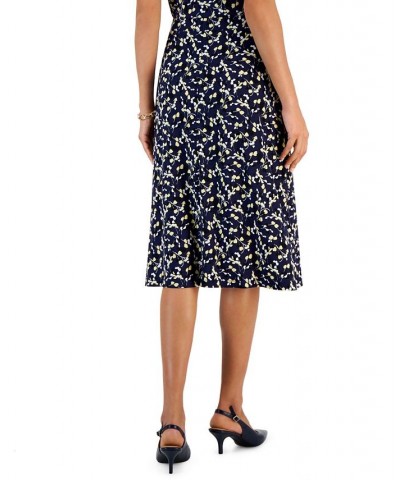 Petite Printed Pull-On Midi Skirt Kasper Navy Multi $25.95 Skirts