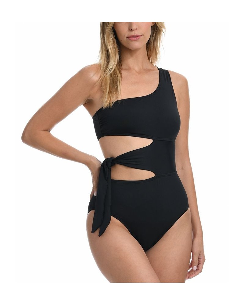 Women's Island Goddess One-Shoulder Tummy-Control One-Piece Swimsuit Black $55.90 Swimsuits