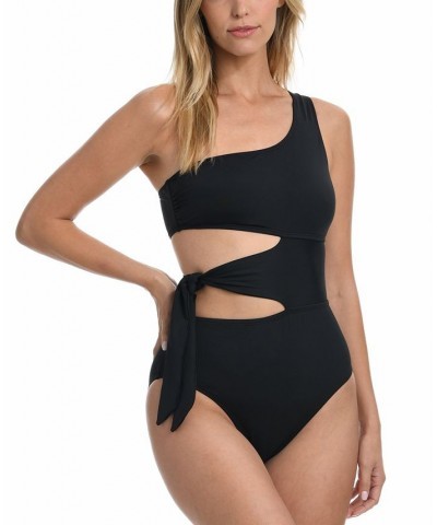 Women's Island Goddess One-Shoulder Tummy-Control One-Piece Swimsuit Black $55.90 Swimsuits