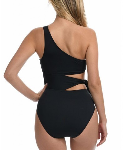 Women's Island Goddess One-Shoulder Tummy-Control One-Piece Swimsuit Black $55.90 Swimsuits