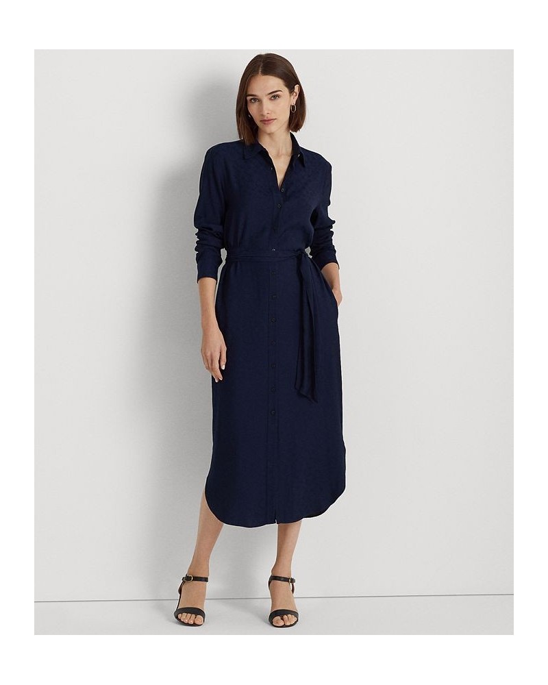 Women's Belted Logo Jacquard Shirtdress French Navy $69.70 Dresses