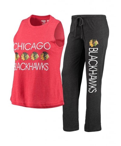 Women's Red Black Chicago Blackhawks Meter Tank Top and Pants Sleep Set Red, Black $28.60 Pajama