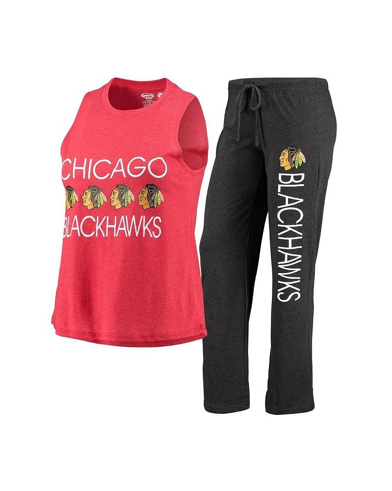 Women's Red Black Chicago Blackhawks Meter Tank Top and Pants Sleep Set Red, Black $28.60 Pajama