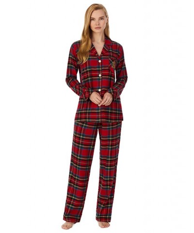 Petite Plaid Notched-Collar Pajamas Set Red $27.78 Sleepwear