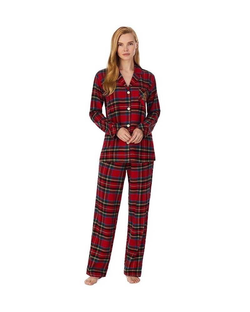 Petite Plaid Notched-Collar Pajamas Set Red $27.78 Sleepwear