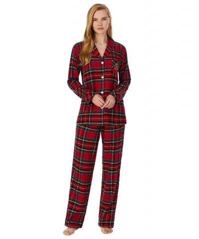 Petite Plaid Notched-Collar Pajamas Set Red $27.78 Sleepwear