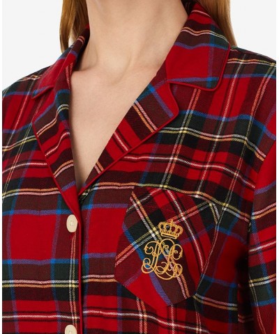 Petite Plaid Notched-Collar Pajamas Set Red $27.78 Sleepwear