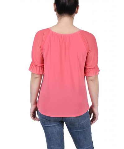 Petite Short Ruffle Sleeve Rhinestones Top Pink $27.56 Tops