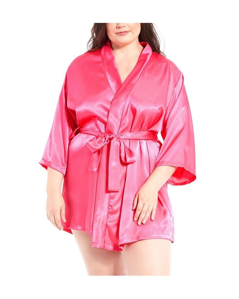 Plus Size Ultra Soft Satin Lounge and Poolside Robe Fuchsia $34.65 Lingerie