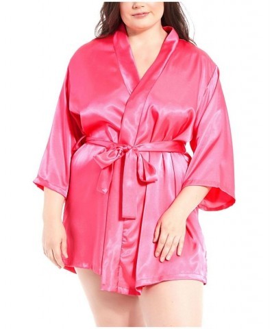 Plus Size Ultra Soft Satin Lounge and Poolside Robe Fuchsia $34.65 Lingerie