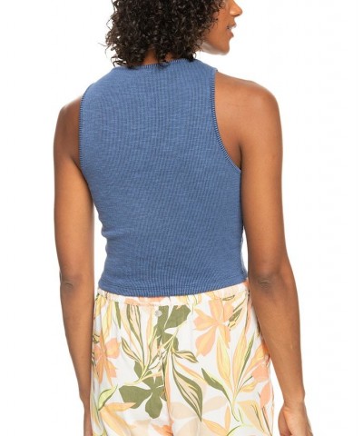 Juniors' Ribbed Never Ending Vacay Cropped Tank Top Mood Indigo $26.22 Tops