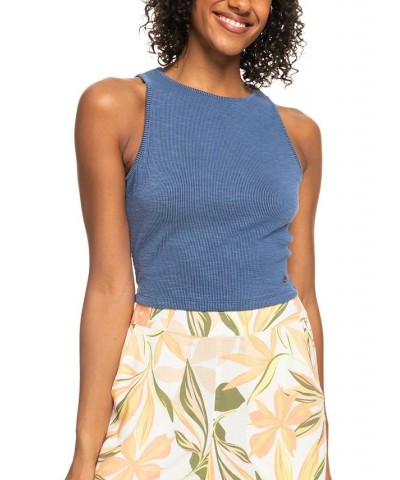 Juniors' Ribbed Never Ending Vacay Cropped Tank Top Mood Indigo $26.22 Tops