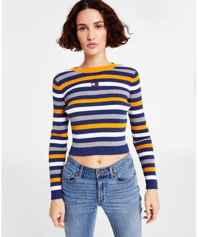 Women's Cotton Striped Ribbed Sweater Yellow $21.77 Sweaters