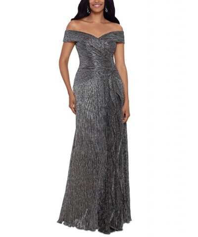 Off-The-Shoulder Metallic-Knit Gown Black/Gold $72.00 Dresses