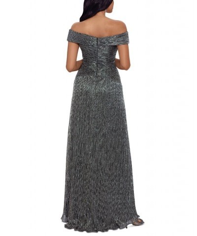 Off-The-Shoulder Metallic-Knit Gown Black/Gold $72.00 Dresses