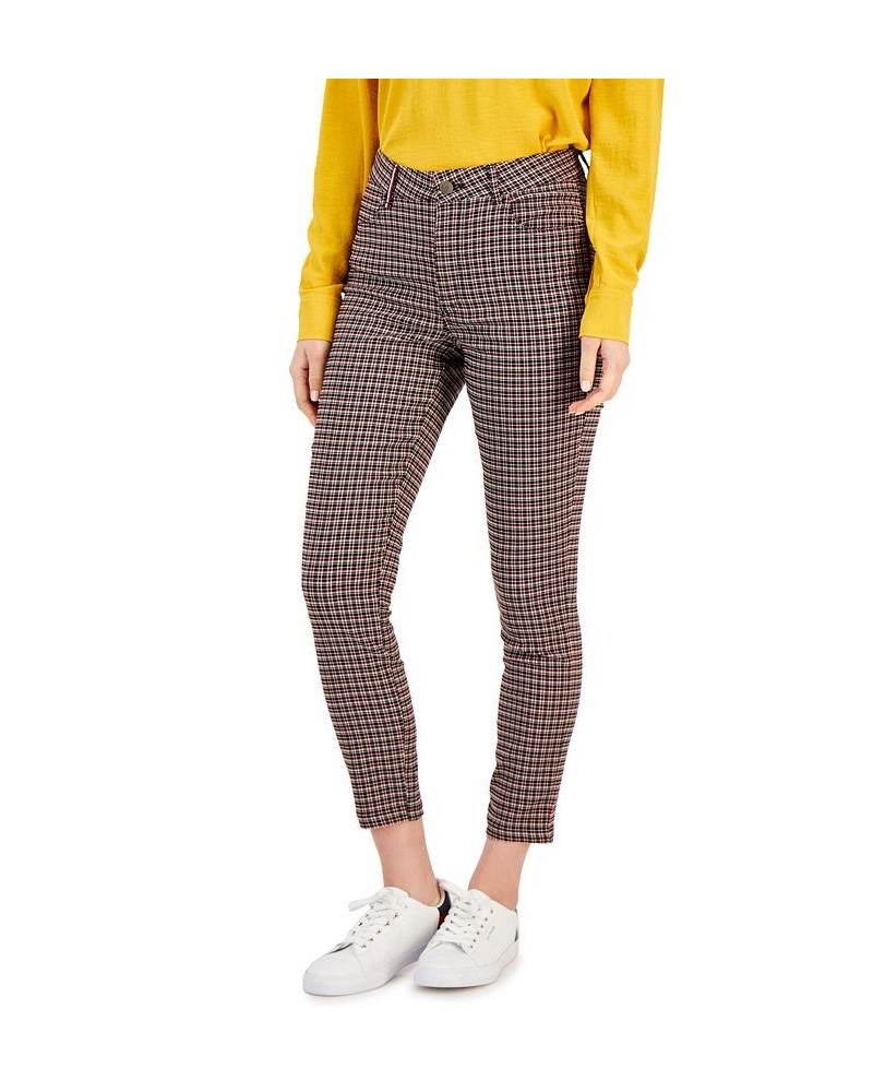 Women's Tribeca Skinny-Ankle Check Pants Bell Check- Wine Multi $16.57 Pants