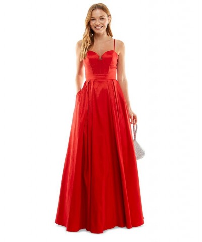 Juniors' Strapless Boned-Corset Ball Gown Red $62.01 Dresses