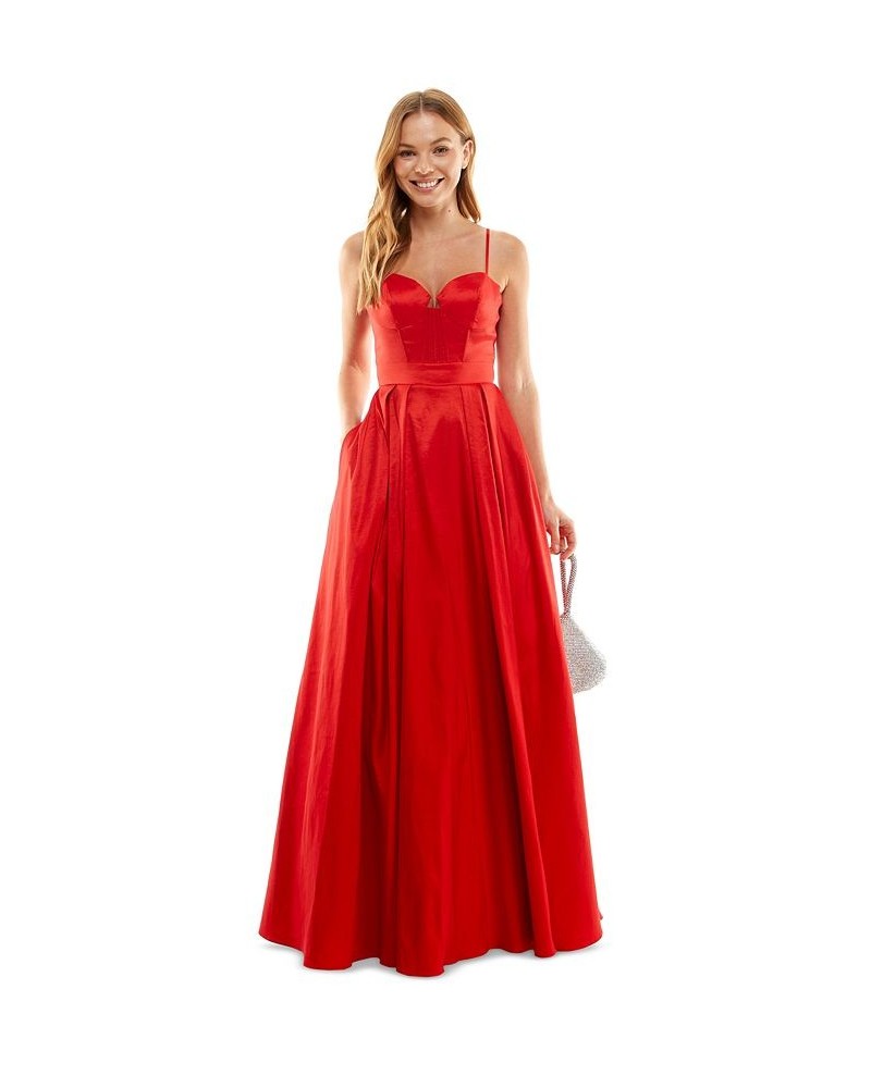 Juniors' Strapless Boned-Corset Ball Gown Red $62.01 Dresses