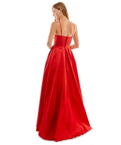 Juniors' Strapless Boned-Corset Ball Gown Red $62.01 Dresses