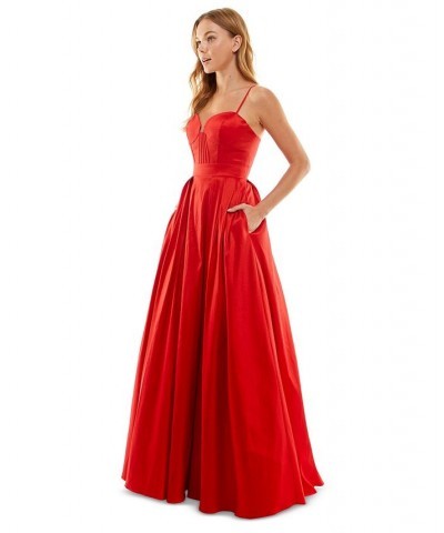 Juniors' Strapless Boned-Corset Ball Gown Red $62.01 Dresses