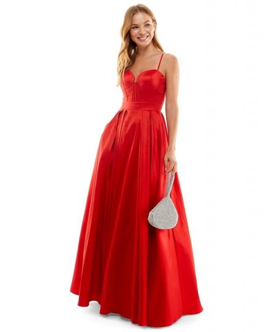 Juniors' Strapless Boned-Corset Ball Gown Red $62.01 Dresses