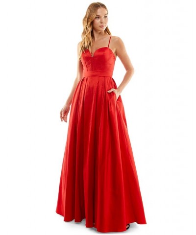 Juniors' Strapless Boned-Corset Ball Gown Red $62.01 Dresses