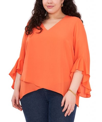 Plus Size Flutter-Sleeve Crossover-Hem Top Orange $23.98 Tops