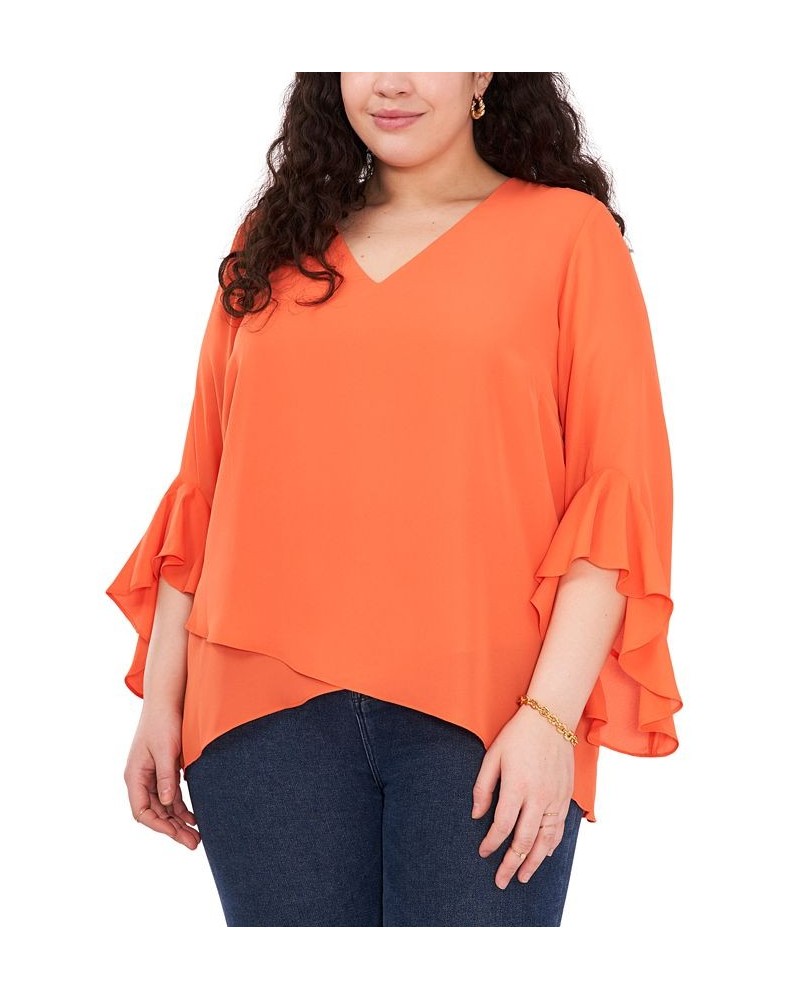 Plus Size Flutter-Sleeve Crossover-Hem Top Orange $23.98 Tops