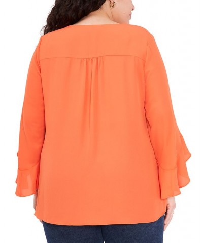 Plus Size Flutter-Sleeve Crossover-Hem Top Orange $23.98 Tops